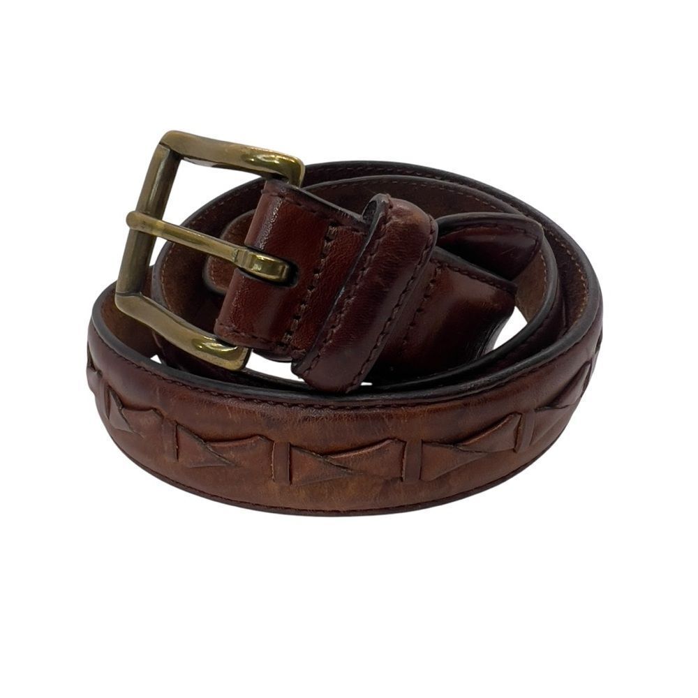 Vintage solid brass leather Fossil Twisted Braid Brown Belt Size 34